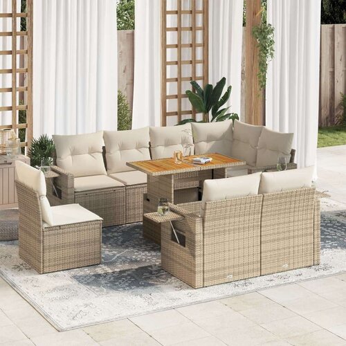 vidaXL 9-dijelni set vrtnih sofa s jastucima bež od poliratana Cijene