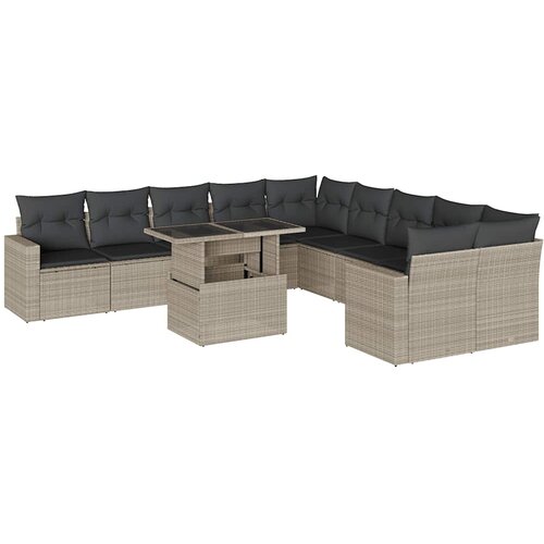  11-dijelni set vrtnih sofa poliratan s jastucima svijetlosivi Slike