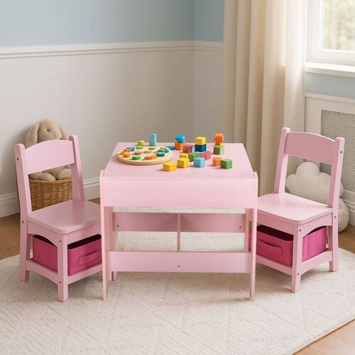  Dečiji set sto i 2 stolice sa tablom za pisanje Pink ECOTOYS Slike