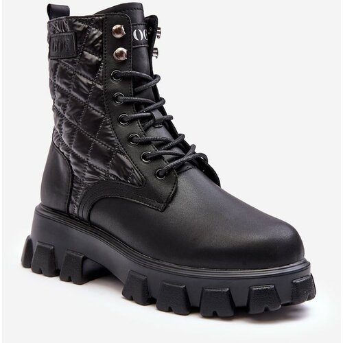 Kesi Leather work boots with flat heels GOE Black Slike