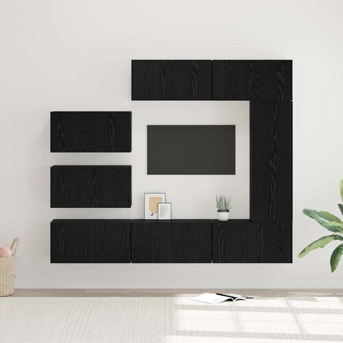 Set TV komoda 8 kom. Crni hrast Konstruirano drvo Crna 30,5 x 30 x 90 cm Slike