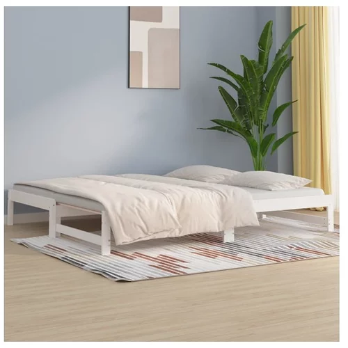  Izvlečna dnevna postelja bela 2x(90x200) cm trdna borovina