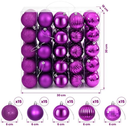  Set božićnih kuglica 75 kom. Lila 6 cm Polistiren - Lila Slike