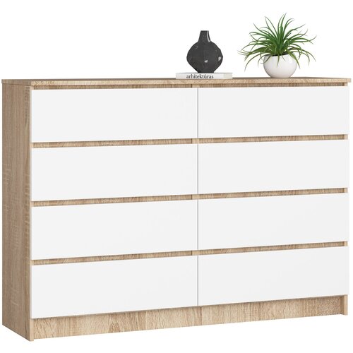 AKORD Komoda, 8 Predalov, Hrast Sonoma/Bela, (5000332159) Cene