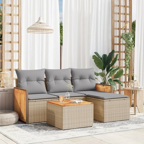  5-dijelni vrtni set sofa s jastucima bež od poliratana Slike