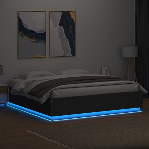  Okvir kreveta s LED svjetlima crni 200x200 cm konstruirano drvo Slike