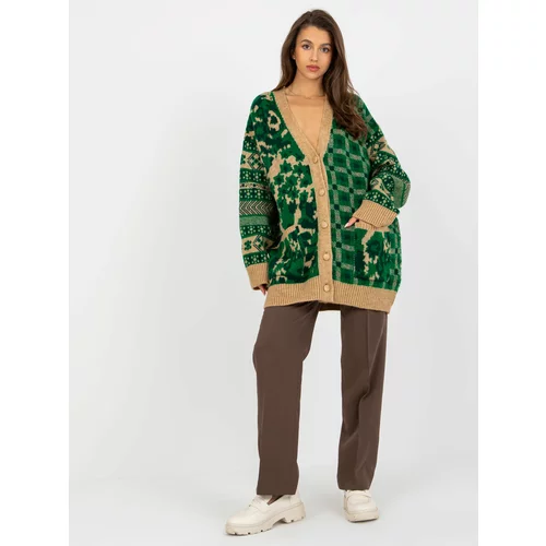 Fashion Hunters Green and camel warm oversize cardigan