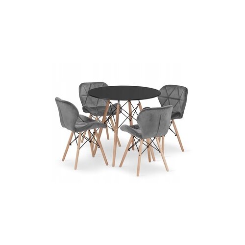 BOLZZ TORINO OKRUGLI STO 80 cm BLACK + FERRA trpezarijske stolice set 4 kom Velvet siva BOLTORTBLBLK + KJC208 GRAY Cene
