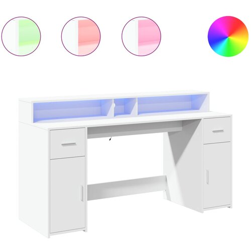 Maison Chic Pisalna miza - pisarniška miza - Računalniška miza z LED lučkami bela 160x55x91 cm inženirski les, (21785015) Cene