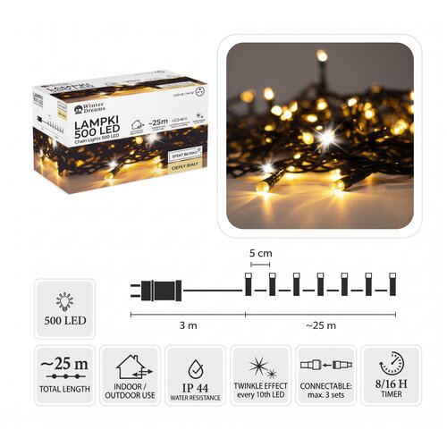  Božićne LED lampice 25 m, 500 LED – topla bijela s hladnim bljeskom Cene