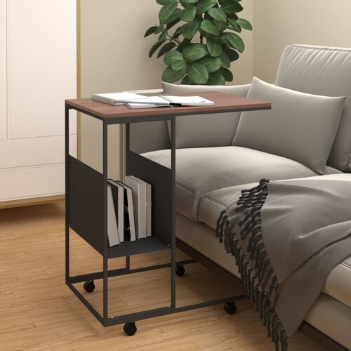 vidaXL Stranska mizica s kolesi črna 55x36x63,5 cm inženirski les Cene