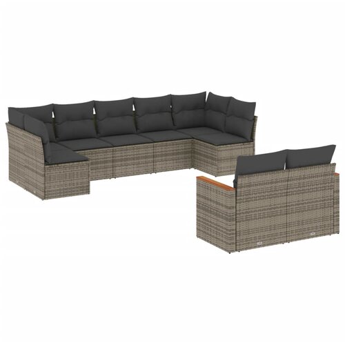  9-dijelni set vrtnih sofa od poliratana s jastucima sivi Slike