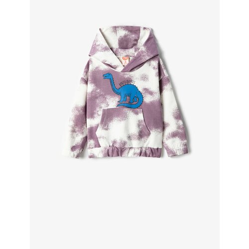 Koton Dinosaur Printed Hooded Sweatshirt Tie-Dye Patterned Kangaroo Pocket Ear Applique Detailed Slike