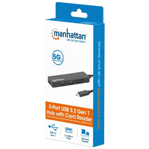  USB-C HUB 3port Manhattan 164948 3.2 G1/5Gbps/CR/Crni Slike