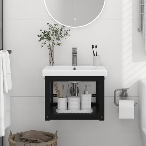 vidaXL Zidni okvir za kupaonski umivaonik crni 40x38x31 cm željezni Cijene