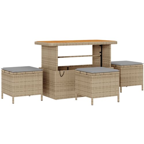 VidaXL 9-dijelni set vrtne sofe s jastučićima bež poli ratan akacija, 2-sjedalna vrtna sofa s jastučićima bež poli ratan, 4-dijelni set za objedovanje u vrtu s jastučićima bež poli ratan akacija Slike