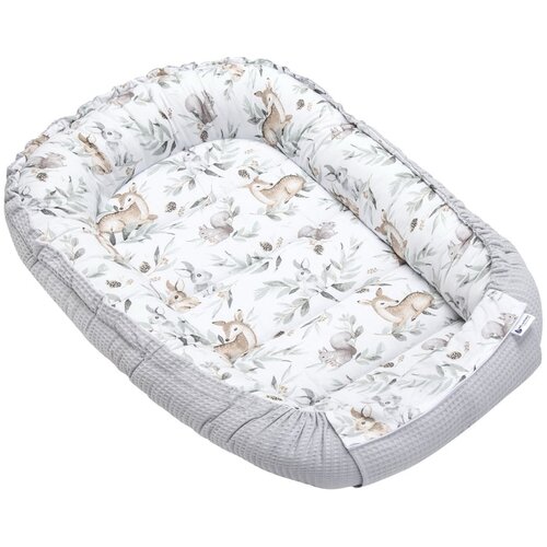 Medi Partners Baby cocoon/nest – Waffle – Deer in leaves + gray Waffle Cene