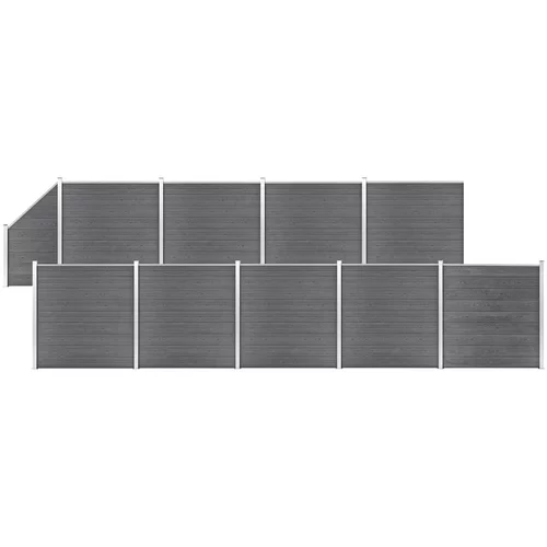 vidaXL WPC ograjni paneli 9 kvadratnih + 1 poševni 1657x186 cm sivi