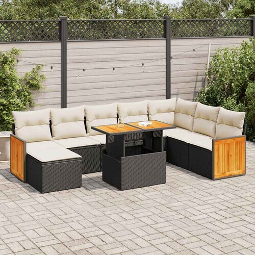  9-dijelni set vrtnih sofa s jastucima crni od poliratana bagrem Cijene
