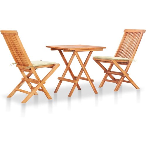  3-dijelni bistro set s krem jastucima od masivne tikovine Cene