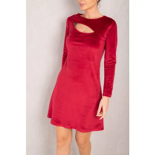 armonika Women's Red Chest Low-cut Long Sleeve Velvet Mini Dress