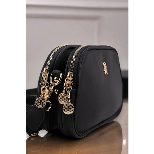 Dewberry 65316 Womens Adjustable 3 Compartment Shoulder Bag-BLACK Cene