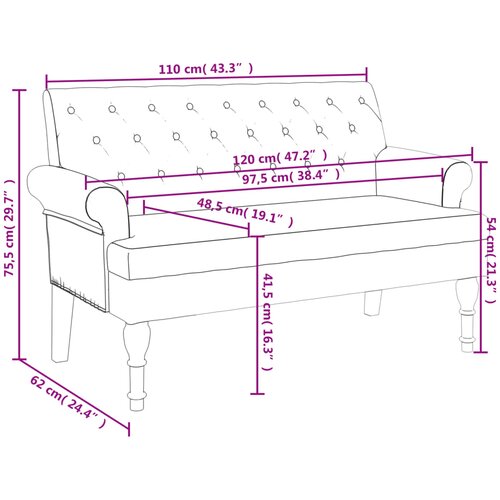  Klupa s naslonom smeđesiva 120 x 62 x 75,5 cm od tkanine Slike