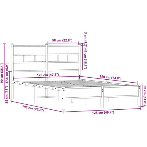 VidaXL Okvir kreveta bez madraca s uzglavljem boja hrasta 120x190 cm Slike