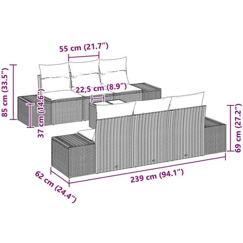  Vrtni kauč set Set od 7 Svjetlosiva tamnosiva Slike