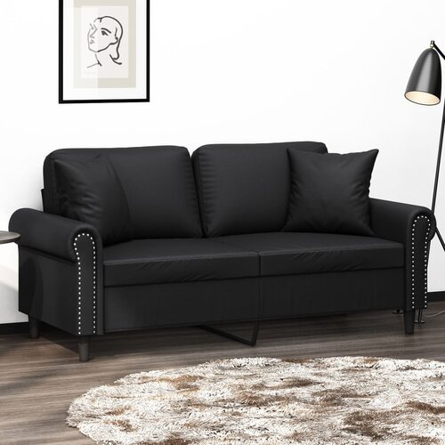 vidaXL Kavč dvosed z okrasnimi blazinami črn 140 cm umetno usnje Cene