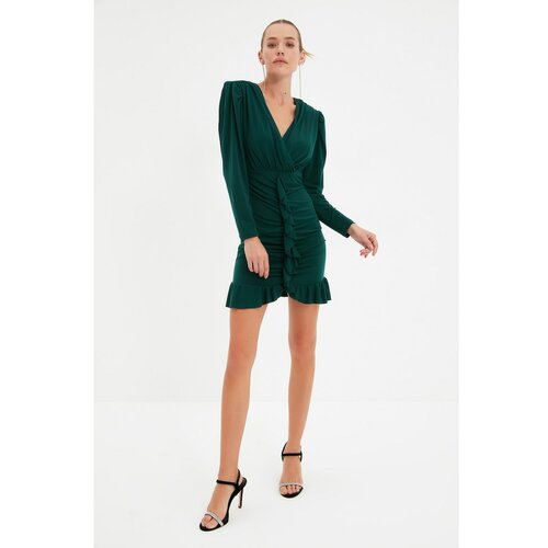 Trendyol emerald green knitted dress Cene
