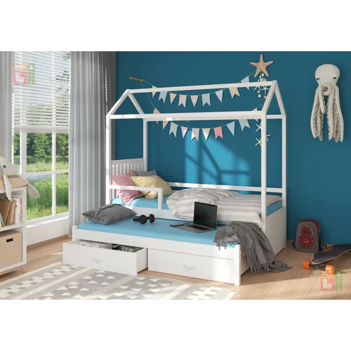 ADRK Furniture Otroška postelja z dodatnim ležiščem Jonaszek z ograjico - 80x180 cm