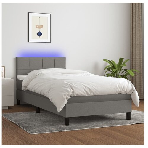  Box spring postelja z vzmetnico LED temno siva 100x200 cm blago Cene