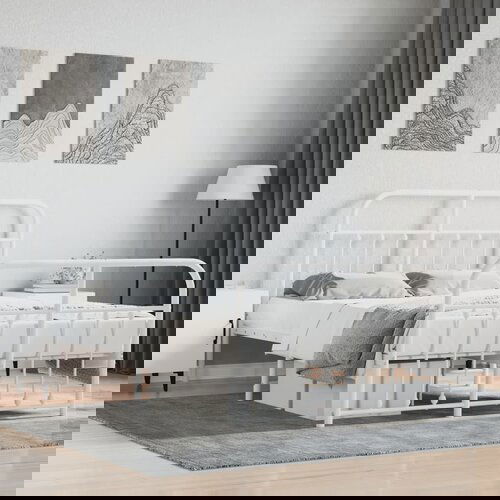 The Living Store Kovinski posteljni okvir z vzglavjem in vznožjem bel 120x190 cm - Posteljni Okvir, (21529770) Cene