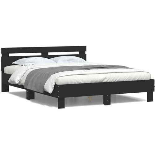 VidaXL Okvir za krevet s uzglavljem i LED crni 140 x 200 cm Slike