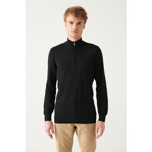 Avva Men's Black High Neck Wool Blended Standard Fit Normal Cut Knitwear Sweater Cene