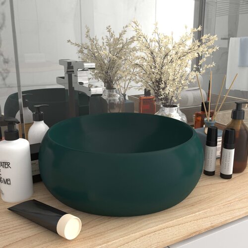 The Living Store Razkošen umivalnik okrogel mat temno zelen 40x15 cm keramičen - Razkošen Umivalnik, (21750086) Cene