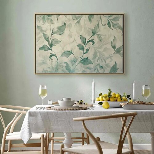  Slika - Watercolor Botanical Motif Delicate Green-Beige Leaves 90x60 U prirodnom drvenom okviru Slike