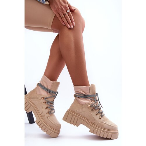 Boto FG2 Women&amp;#039;s Suede Lace-up Boots Beige Acorn Slike