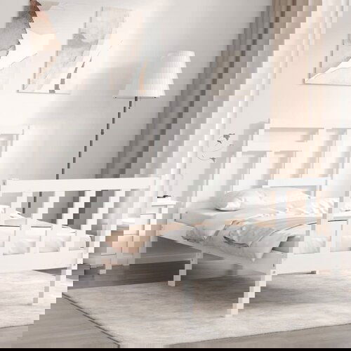 vidaXL Okvir kreveta s uzglavljem bijeli 90 x 200 cm od masivnog drva Cene