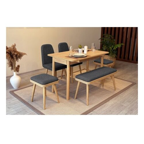 Hanah home vina mini 03 1053 oak anthracite (produžni set trpezarijskih stolova i stolica (6 komada)) Slike
