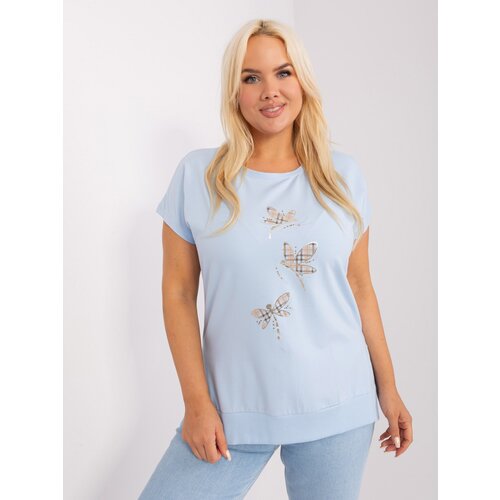 Fashion Hunters Light blue women&amp;#039;s plus size blouse with appliqu&amp;eacute;s Slike