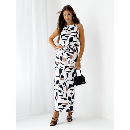 Resti Women&amp;#039;s midi dress with straps, with a belt in a geometric pattern Slike