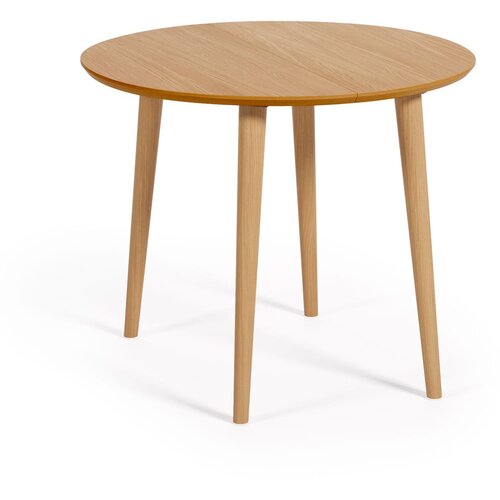 Kave Home Okrogla raztegljiva jedilna miza v hrastovem dekorju &amp;oslash; 90 cm Oqui &amp;ndash; Slike