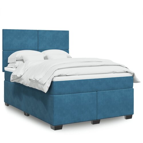 vidaXL Box spring postelja z vzmetnico modra 140x200 cm žamet Cene