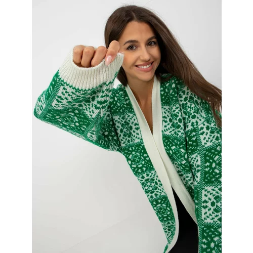 Fashion Hunters White and green women's cardigan with RUE PARIS patterns