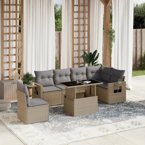 vidaXL 7-dijelni set vrtnih sofa od poliratana s jastucima bež Cijene