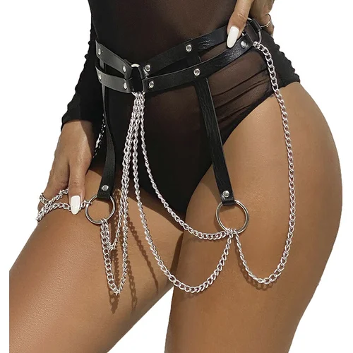 Subblime Fetish Leather Ring Chainbelt Black