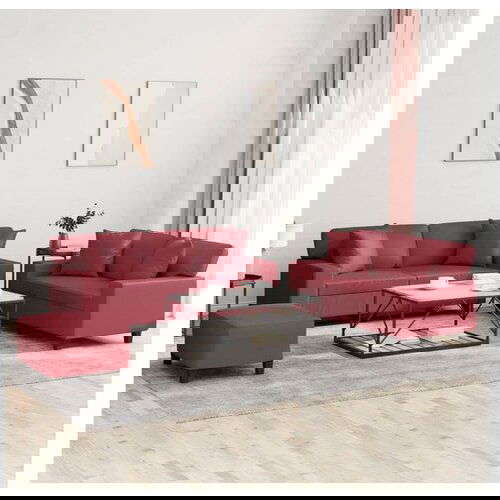vidaXL 3-dijelni set sofa s jastucima boja vina od umjetne kože Cijene