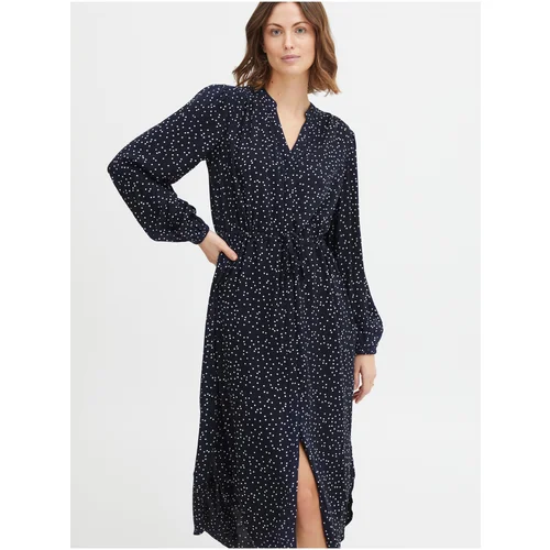 Fransa dark blue polka dot shirt dress - Ladies